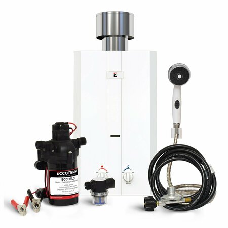 Eccotemp L10 Portable Outdoor Tankless Water Heater w/ EccoFlo 12V Pump, Strainer & Shower head L10-PSSET